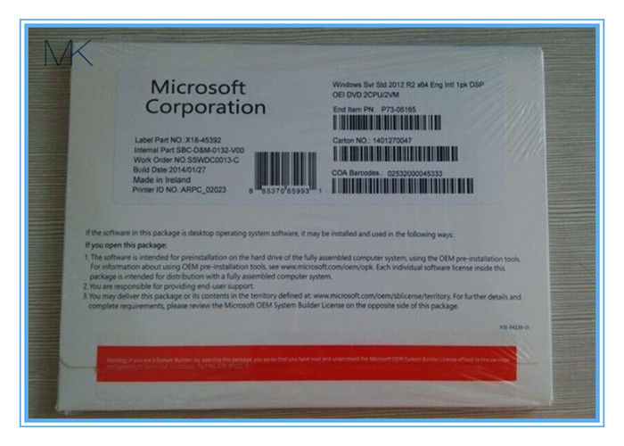 OEMの英国のWindowsサーバー2012 R2版DVD OEMのパック5 CALS