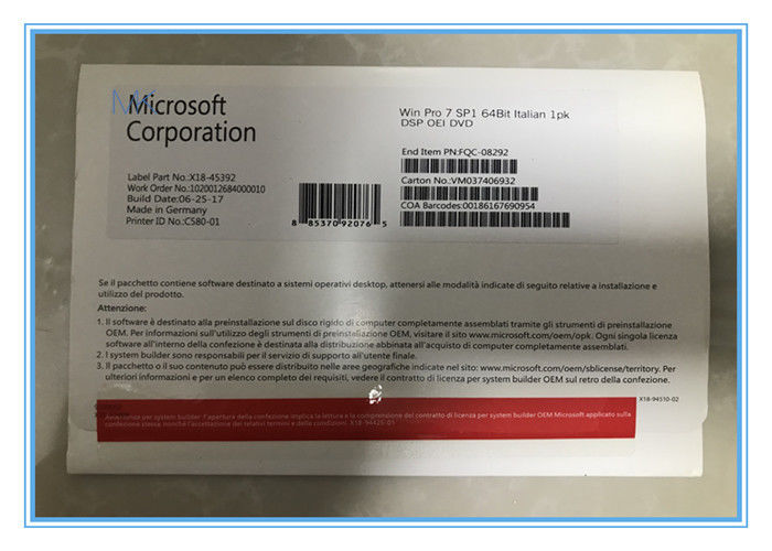 FQC - 08929 64ビットのためのマイクロソフト・ウインドウズ7のプロ オンライン イタリア語2GB RAM